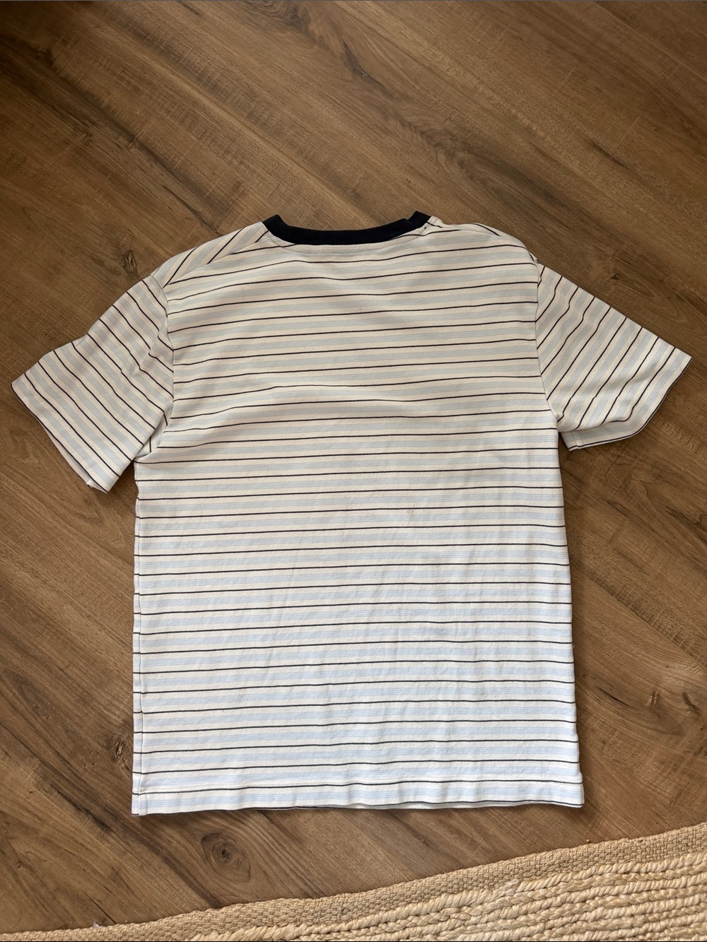 Babaton White Striped Short Sleeve Tee with Navy Collar - Picture 3 of 3